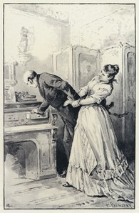 Ilustração para Anna Karenina: Karenina toma posse das cartas de sua esposa (litho) de Paul Frenzeny
