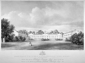Vista dos Almshouses dos comerciantes Taylors na Lee High Road, Lewisham, Londres, 1826. de Paul Gauci