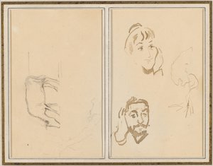 Uma vaca pastando; Cabeça de uma mulher com a mão na bochecha e cabeça de um homem com a mão na orelha [verso] de Paul Gauguin