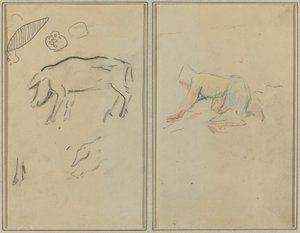 Um porco; Camponês Bretão Ajoelhado [verso] de Paul Gauguin