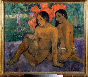 E o ouro dos seus corpos Dois Taitianos a posar nus. Pintura de Paul Gauguin (1848-1903) 1901Sun. 0,67x0,76 m Paris, musee d