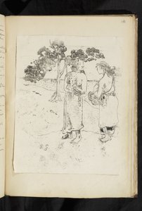 Avant et après - Duas mulheres conversando em uma paisagem de Paul Gauguin