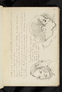 Avant et après - texto e dois desenhos da cabeça de uma menina de Paul Gauguin