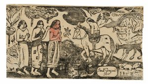 Mudança de Residência, da Suíte de Gravuras Tardias em Bloco de Madeira de Paul Gauguin