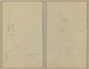 Torre da Igreja; Um esboço de um fã [reto] de Paul Gauguin