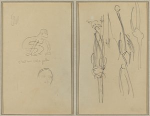 Macaco agachado e cabeça de homem; Ossos e Músculos [verso] de Paul Gauguin