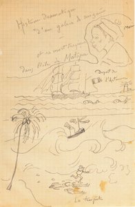 Desenho de um álbum de desenhos produzidos para os jovens Jacques Bousquet, Pont-Aven ou Le Pouldu, 1889-90 de Paul Gauguin