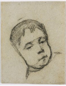 Emil Gauguin em criança, cabeça numa almofada, c.1875-76 (lápis de cera preto) de Paul Gauguin