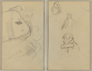 Olho e Parte do Rosto; Uma mulher bretã e dois homens [reto] de Paul Gauguin