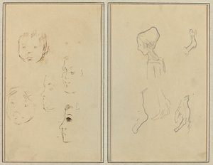 Cinco Estudos de Chefes; Um menino de perfil com estudos de mãos e pés [verso] de Paul Gauguin