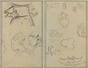 Quatro estudos de mulheres bretãs; Formas e Vasos [verso] de Paul Gauguin