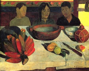 Francês:  Le repas (Les bananes) A refeição (As bananas) de Paul Gauguin