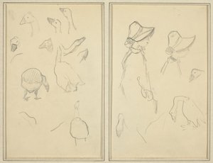 Gansos; Girls in Bonnets, Geese [reto] de Paul Gauguin