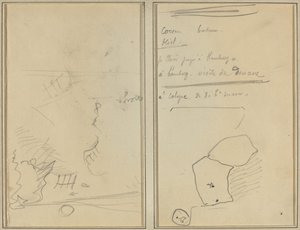 Cabeça de Macaco; Inventário de Garrafas e Bebidas [verso] de Paul Gauguin