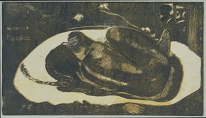 Garota deitada com medo de fantasmas dos mortos Visto por fantasmas dos mortos Mauao tupapau (título no objeto) de Paul Gauguin