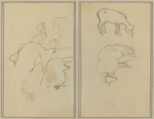 Homem Tocando Piano; Duas ovelhas [verso] de Paul Gauguin