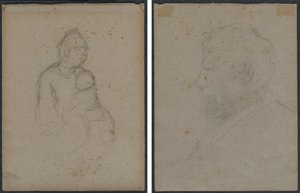 Mãe e filho (frente); busto de perfil de um homem (verso) de Paul Gauguin
