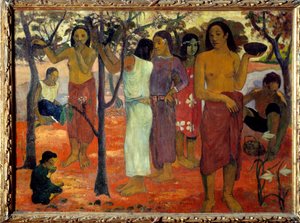 Nave nave mahana (Dias Deliciosos). Mulheres taitianas em um jardim. Pintura de Paul Gauguin (1848-1903) 1896 Sol. 0,94 x 1,3 m Lyon, musee des Beaux Arts - Nave Nave Mahana também conhecida como "Dia Delicioso". Um grupo de mulheres taitianas em um jardim de Paul Gauguin