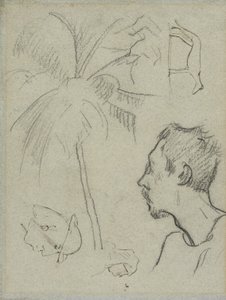 Perfil de Charles Laval com palmeira e outros esboços de Paul Gauguin