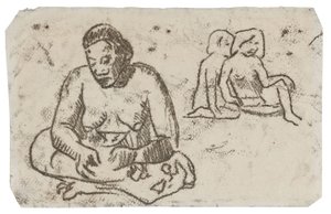 Mulher sentada (relacionada com a pintura Irmã de Caridade), c.1902 (desenho de transferência a tinta preta sobre papel de marfim) de Paul Gauguin