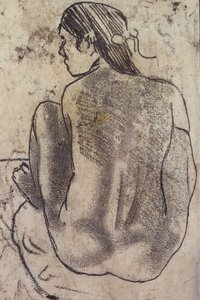 Nude Tahitian sentado da parte traseira, c.1902
