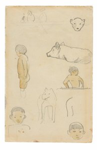 Esboços de figuras e animais em pé de Paul Gauguin
