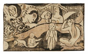 Ame, e você será feliz, da suíte de gravuras tardias em bloco de madeira de Paul Gauguin