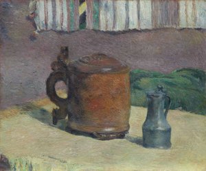 Natureza morta: caneca de madeira e jarro de metal de Paul Gauguin