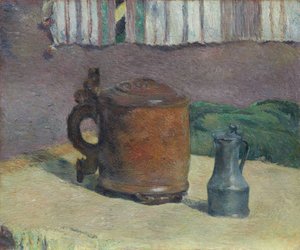Natureza morta: caneca de madeira e jarro de metal, 1880. de Paul Gauguin