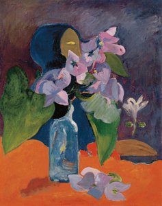 Natureza morta com flores e ídolo por Gauguin, Paul Eugene Henri (1848-1903). Óleo sobre tela, ca 1892, Dimensões: 40,3x32. Kunsthaus Zurique de Paul Gauguin