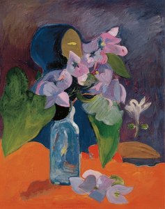 Natureza morta com flores e ídolo. Por volta de 1892 de Paul Gauguin