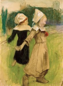 Estudo para: meninas bretãs no baile, Pont-Aven) de Paul Gauguin