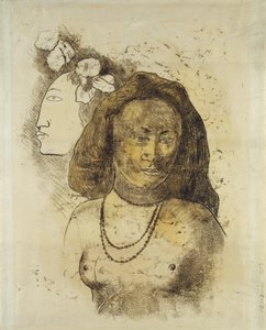 Mulher taitiana com espírito maligno, c.1899-1900 (monotipia com aguarela sobre papel) de Paul Gauguin