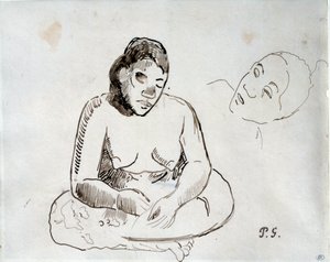 Mulher taitiana sentada Tinta estudo por Paul Gauguin (1848-1903) Paris do século XIX, Museu do Louvre de Paul Gauguin