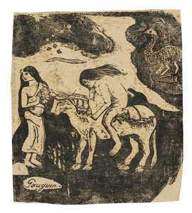 A violação de Europa, da coleção de gravuras tardias em bloco de madeira de Paul Gauguin