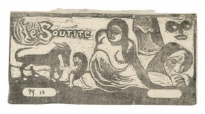 Três pessoas, uma máscara, uma raposa e um pássaro, headpiece para Le sourire de Paul Gauguin