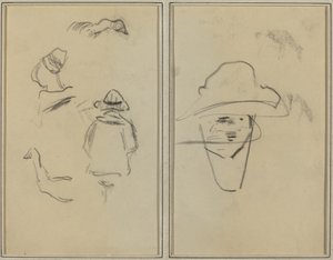 Duas figuras bretãs e estudos de dois gansos; Homem vestindo chapéu [verso] de Paul Gauguin