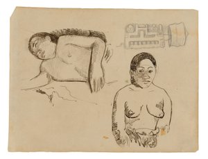 Duas mulheres taitianas e um tampão de ouvido marquesa de Paul Gauguin