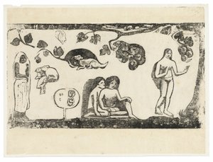 Mulheres, animais e folhagens, da suíte de gravuras tardias em bloco de madeira de Paul Gauguin