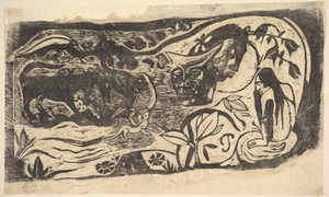 Xilogravura com uma cabeça com chifres, 1898-99. de Paul Gauguin