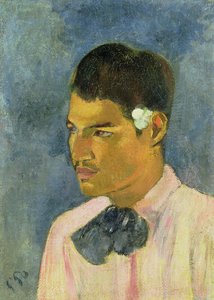 Jovem com uma flor atrás da orelha, 1891 de Paul Gauguin