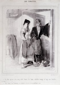 2 mulheres pobres em conversa nas escadas sobre homens, "Les Lorettes", Gavarni, c. 1840. de Paul Gavarni