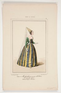 Traje de Mme Gondelaurier, interpretado por Mme Dabadier. de Paul Gavarni