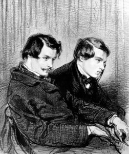 Irmãos Goncourt - Edmond de Goncourt (1822-1886) e Jules de Goncourt (1830-1870) em uma caixa no teatro