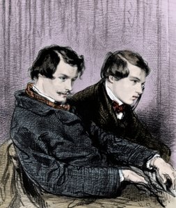 Irmãos Goncourt - Edmond de Goncourt (1822-1886) e Jules de Goncourt (1830-1870) em uma caixa no teatro de Paul Gavarni