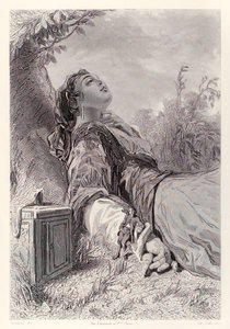 Gulliver e Glumdalclitch, da edição francesa de Gullivers Travels por Jonathan Swift