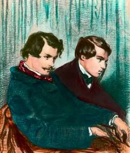 Retrato dos irmãos Edmond Goncourt (1822-1896) e Jules Goncourt (1830-1870), escritores. Desenho de Paul Gavarni (1804-1866) de Paul Gavarni