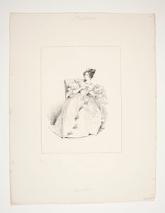 VESTIDO DE BOLA. Penteado de Jouenne, flores Nattier. de Paul Gavarni