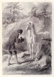 O cavalo parou e olhou para mim, da edição francesa de Gullivers Travels por Jonathan Swift de Paul Gavarni