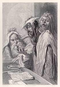 Os cientistas de Lordbruldrud examinam Gulliver da edição francesa de Gullivers Travels por Jonathan Swift de Paul Gavarni